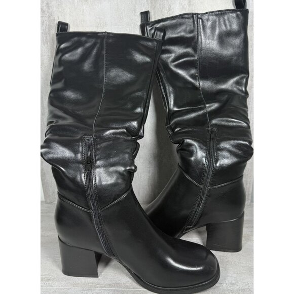 Women's Black knee-High Slouchy Block Heel Side-Zip Boots Shoe Size‎ 11-NEW - Picture 5 of 8